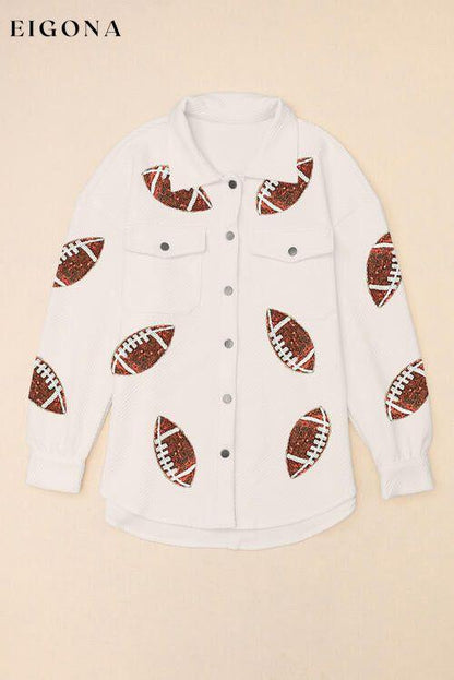 Sequin Football Patch Collared Neck Snap Button Jacket clothes Jacket Jackets & Coats long sleeve shirts long sleeve top Ship From Overseas SYNZ