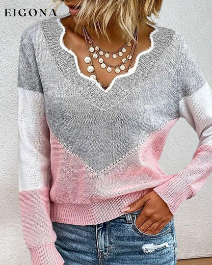 V Neck Color Block Pullover 2023 f/w 23BF clothes spring Sweaters sweaters & cardigans Tops/Blouses