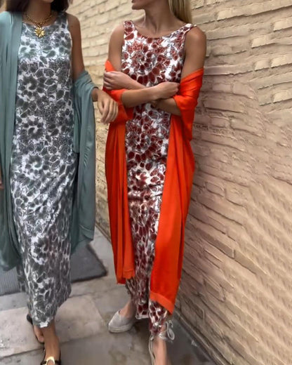 Completo elegante a due pezzi con stampa vintage