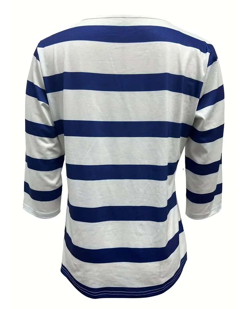 Long-Sleeved Versatile Striped Blouse