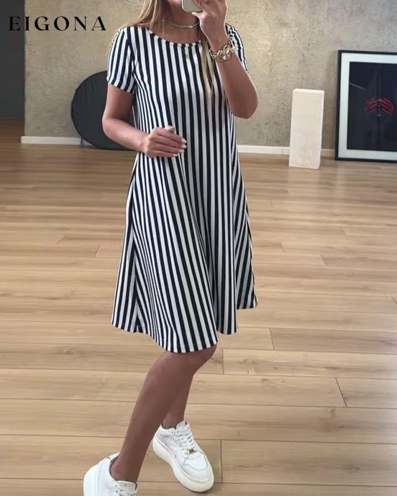 Striped print pocket casual dress casual dresses summer