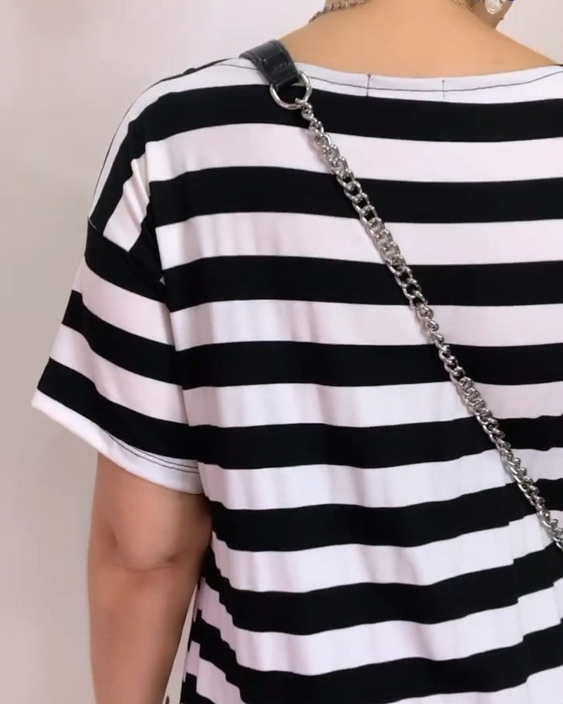 Loose Straight Striped T-Shirt Long Dress
