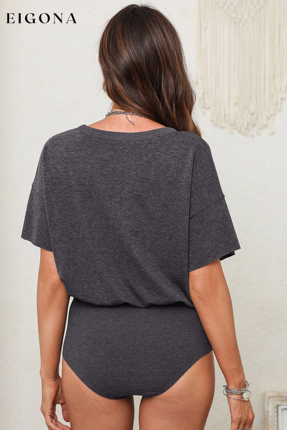Dark Gray Drop Shoulder Sleeve Oversize Bodysuit clothes Collar Off Shoulder Occasion Daily oversized bodysuit Print Solid Color Season Summer shirt short sleeve Style Casual top