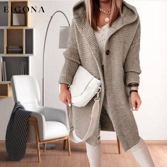 Casual Hooded Knitted Coat Khaki best Best Sellings cardigan cardigans clothes Sale tops Topseller
