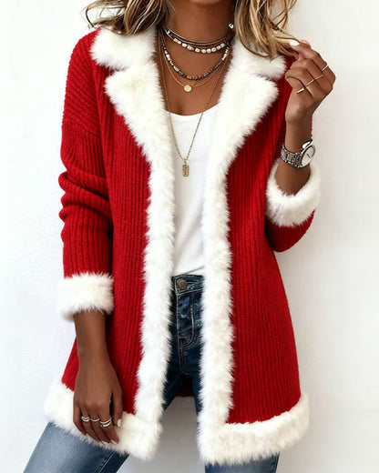 Christmas Red Plush Trim Coat