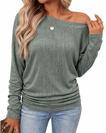 Crew Neck Solid Long Sleeve Top 2024 f/w blouses & shirts