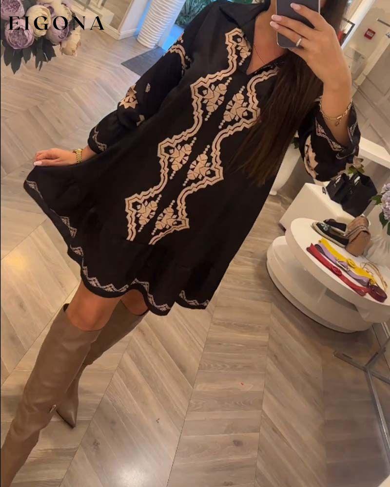 Geometric print lapel casual dress 2023 f/w 23BF casual dresses Clothes Dresses spring