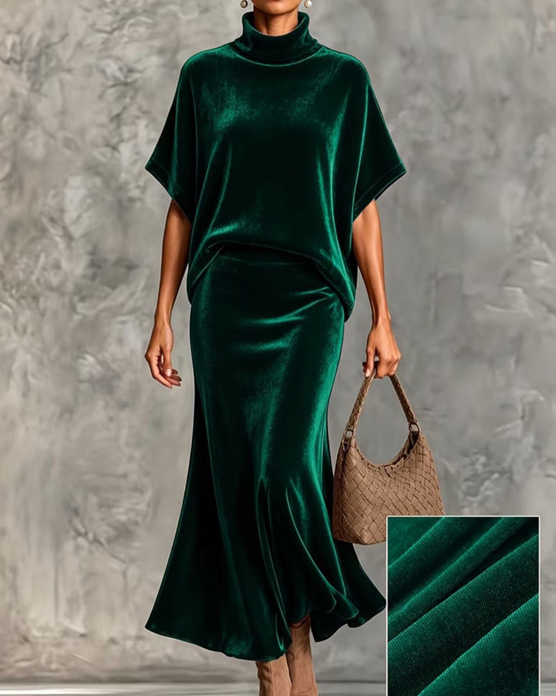 High Collar Bat Short Sleeve Fishtail Dress 2024 f/w casual dresses