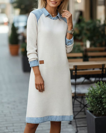 Lapel Color Block Patchwork Dress