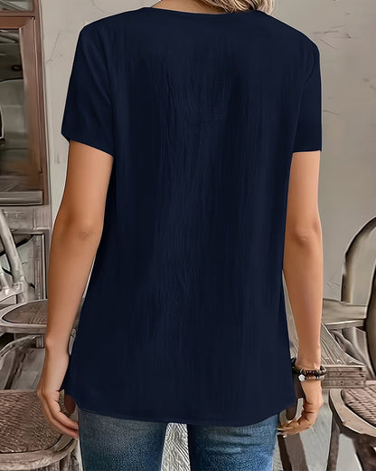 Small V-Neck Short Sleeve Solid Blouse