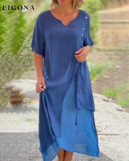 Casual Asymmetrical Dress with Short Sleeves Blue 23BF Casual Dresses Clothes Dresses Spring Summer