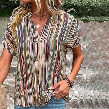 Vintage Casual Striped Blouse Multicolor best Best Sellings clothes Plus Size Sale tops Topseller