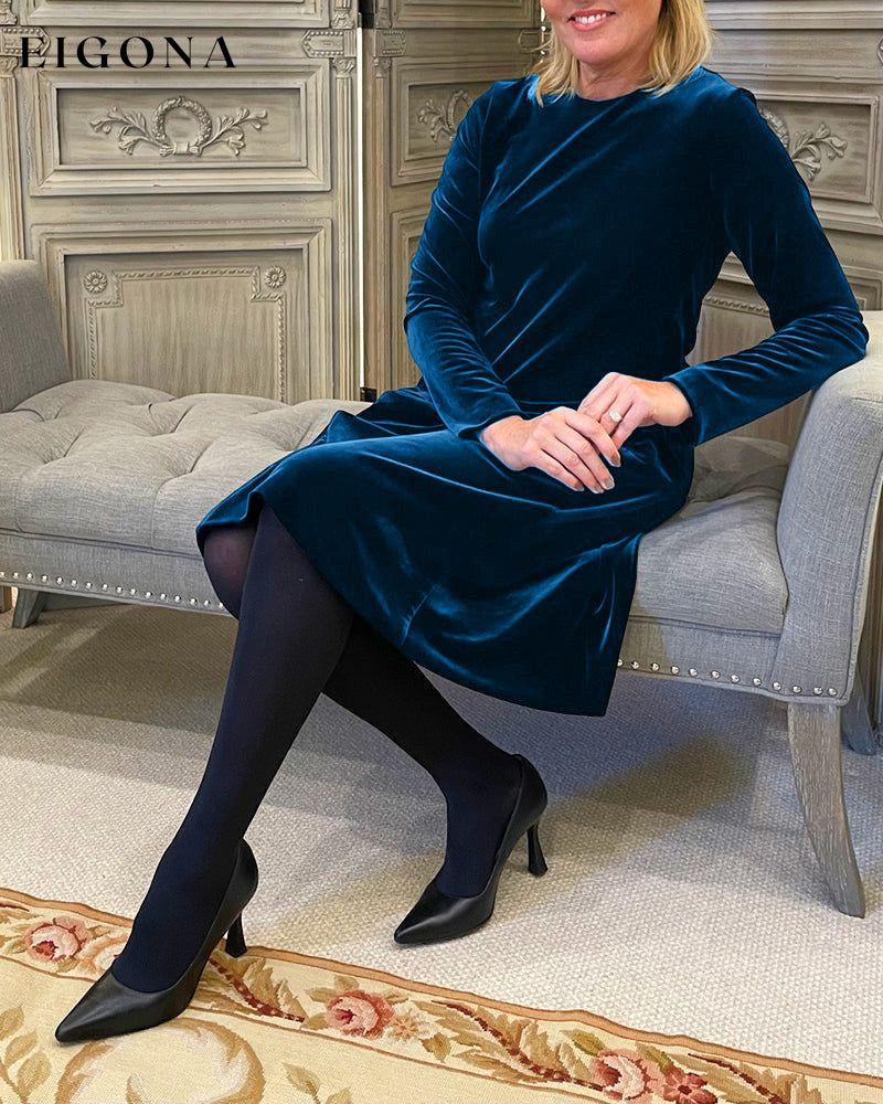 Pocket Velvet Round Neck Dress Blue 2023 f/w 23BF casual dresses Clothes Dresses