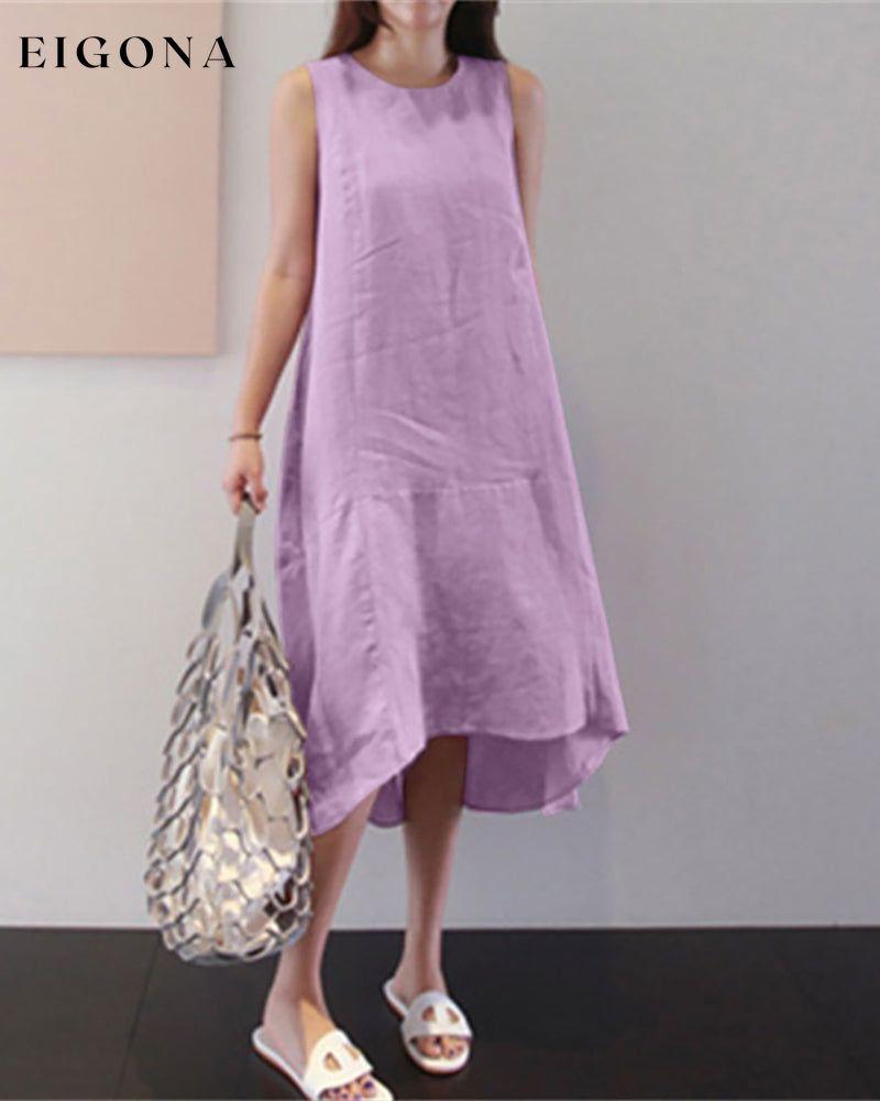 Cotton linen sleeveless solid color dress Purple 23BF Casual Dresses Clothes Cotton and Linen Dresses Spring Summer