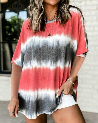 Tie Dye T-shirt with Short Sleeves Red 23BF clothes Short Sleeve Tops Spring Summer T-shirts Tops/Blouses