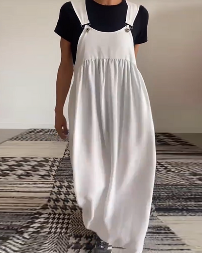 Abito casual con bretelle in tinta unita