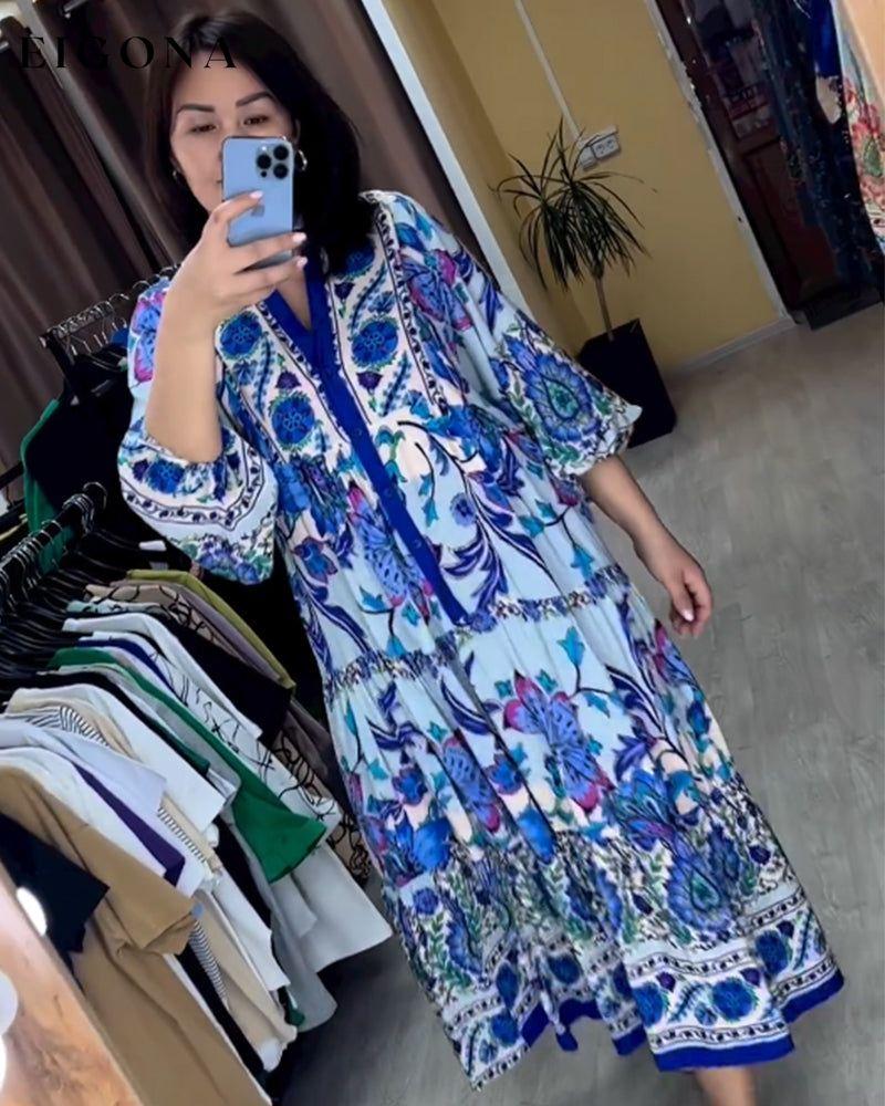 Printed 3/4 sleeve v-neck fashion dress 23BF Casual Dresses Clothes Dresses Spring Summer