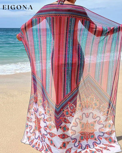 Colorful stripe print bikini three-piece set 23BF Bikinis Clothes Cover-Ups Summer Swimwear