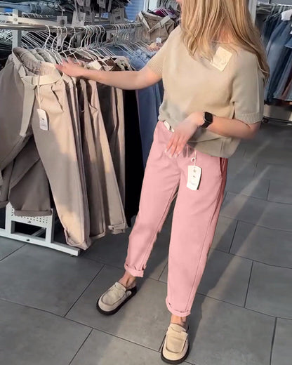 Pantaloni dritti casual tinta unita