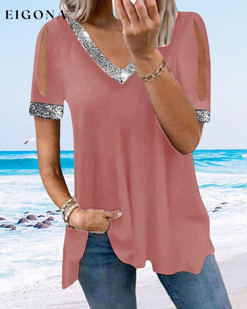 Solid V neck t-shirt 23BF clothes Short Sleeve Tops T-shirts Tops/Blouses