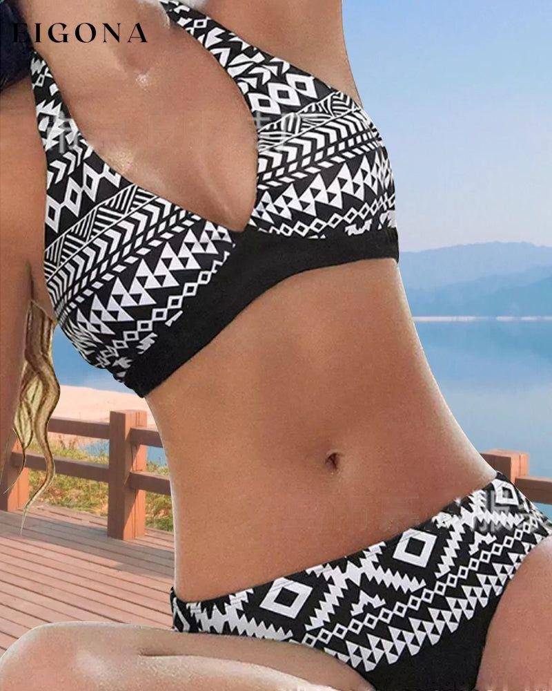 Floral and Geometric Print Halter Bikinis 23BF bikinis Clothes Summer Swimwear
