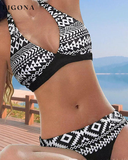 Floral and Geometric Print Halter Bikinis 23BF bikinis Clothes Summer Swimwear