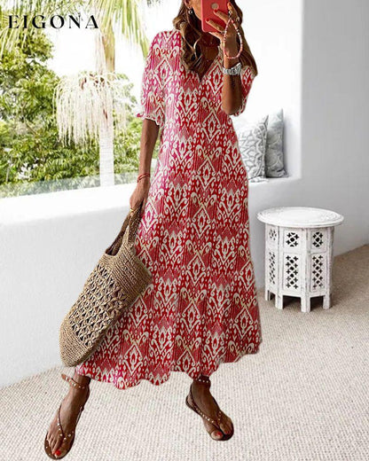 V-neck printed drawstring maxi dress 23BF Casual Dresses Clothes Dresses Spring Summer