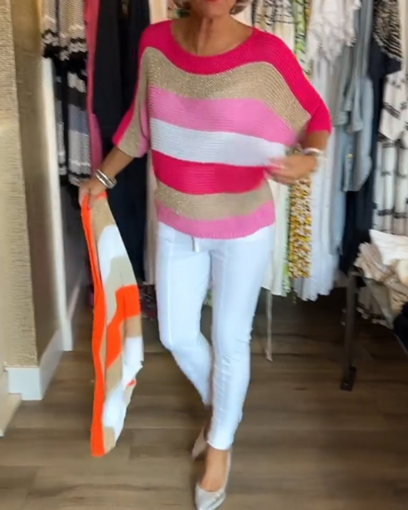 Color block genser med rund hals