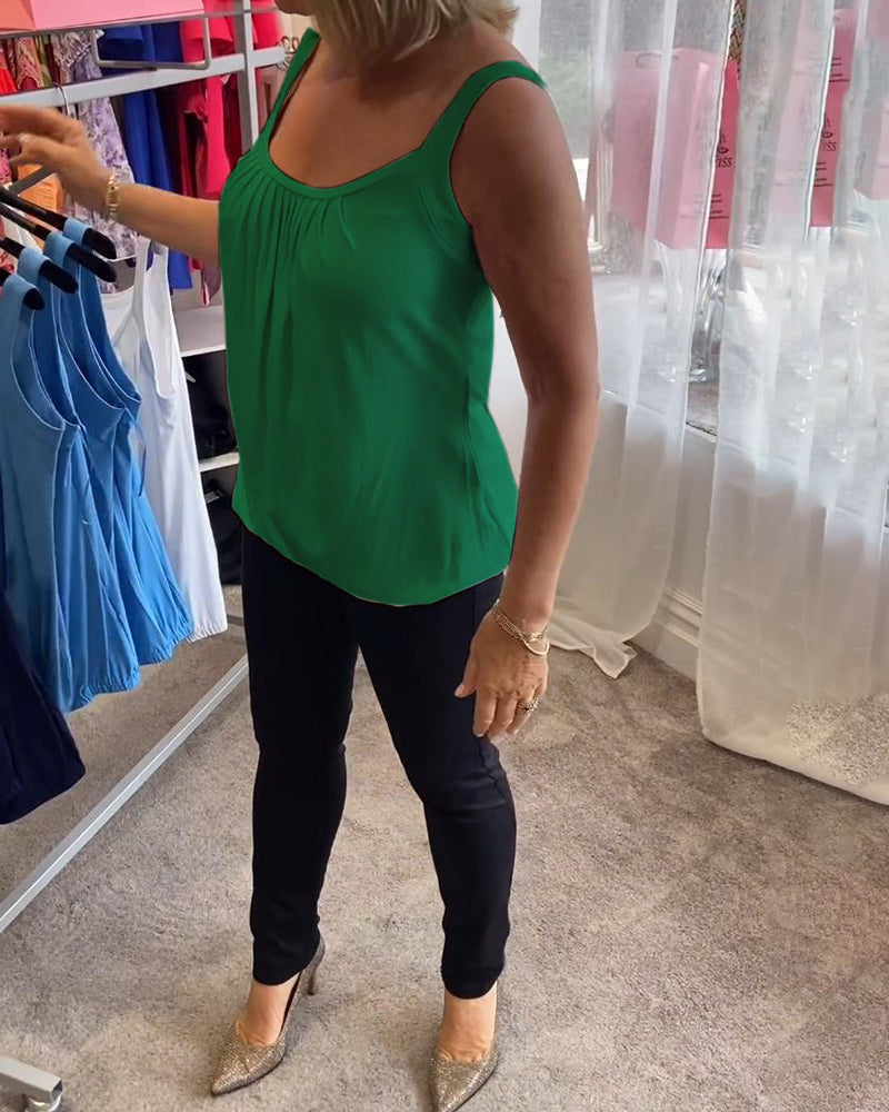 Set Pleated solid casual sleeveless top