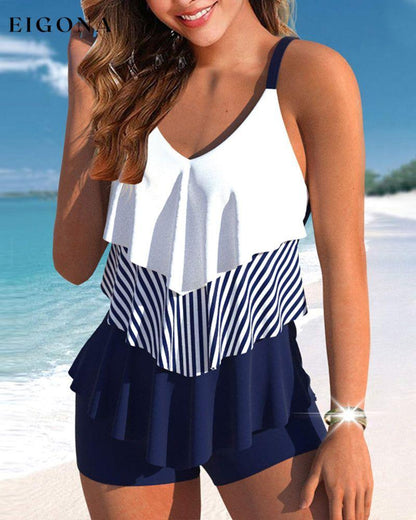 V-neck striped print tankini 23BF Clothes discount SALE Summer Swimwear Tankinis