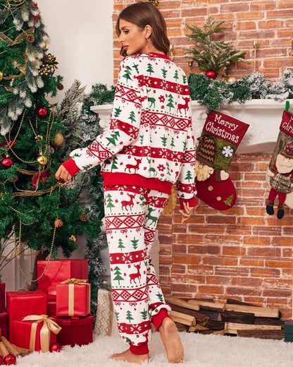 Christmas Themed Print Warm Long Sleeve Pajama Sets 2024 f/w Christmas matching family outfits two-piece sets