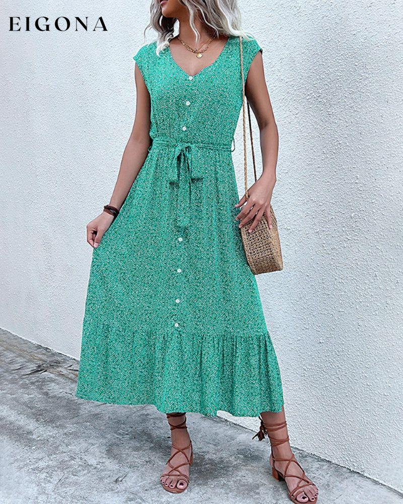 Floral Print Vacation Dress with Short Sleeves Green 23BF Casual Dresses Clothes Dresses Spring Summer Vacation Dresses