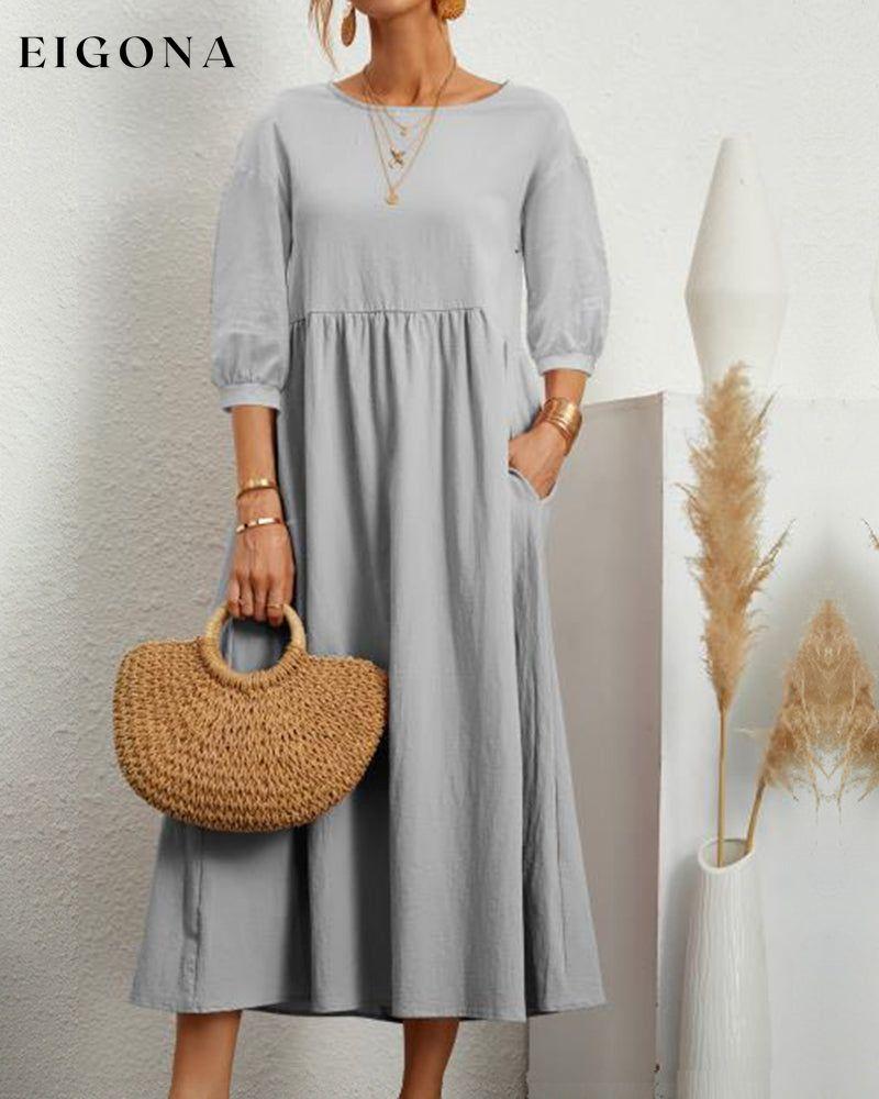 Cotton and linen dress Gray 23BF casual dresses Clothes Cotton and Linen Dresses Spring Summer