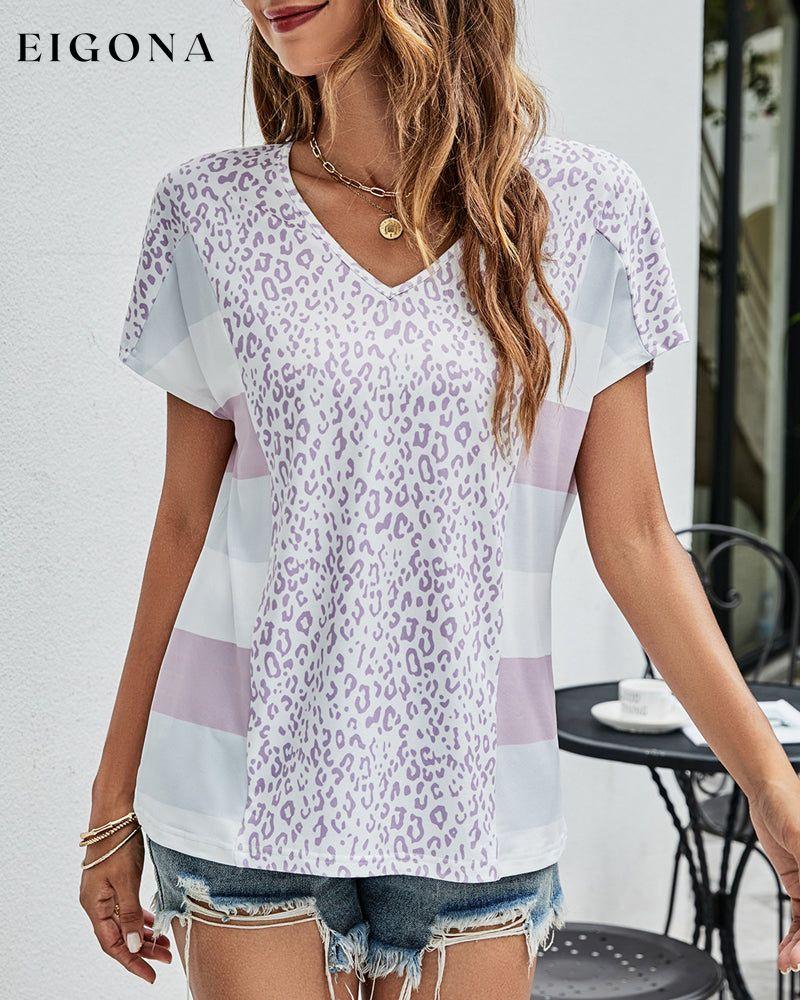 V Neck Leopard Print T-shirt 23BF clothes Short Sleeve Tops Summer T-shirts Tops/Blouses