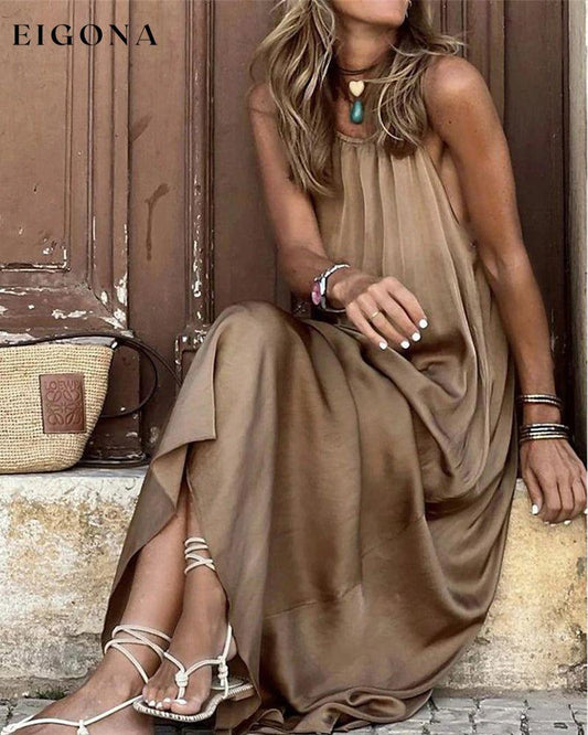 Solid color elegant sleeveless dress Khaki 23BF Casual Dresses Clothes Dresses Summer