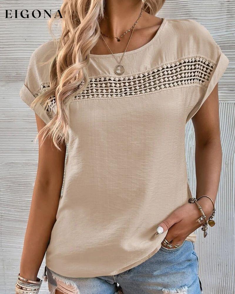 Cutout Solid color T-shirt Khaki 23BF clothes Short Sleeve Tops Spring Summer T-shirts Tops/Blouses