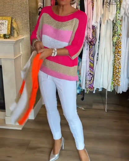 Color block genser med rund hals