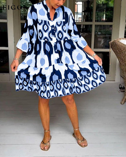 Printed 3/4 Sleeve Dress 23BF Casual Dresses Clothes discount Dresses Spring Summer