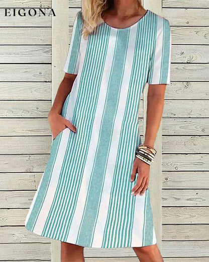 Striped round neck dress Green 23BF Casual Dresses Clothes Dresses Spring Summer