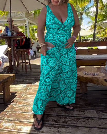 Strapless Heart Holiday Print Swimsuit