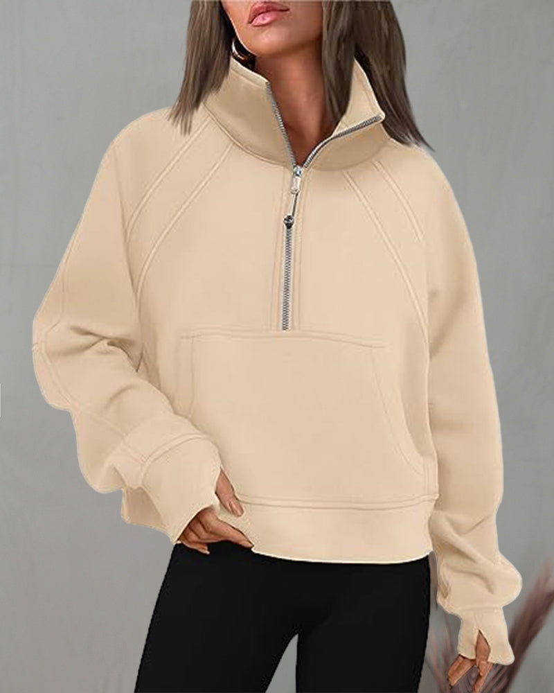Turtleneck zipper sweatshirt with short sleeve