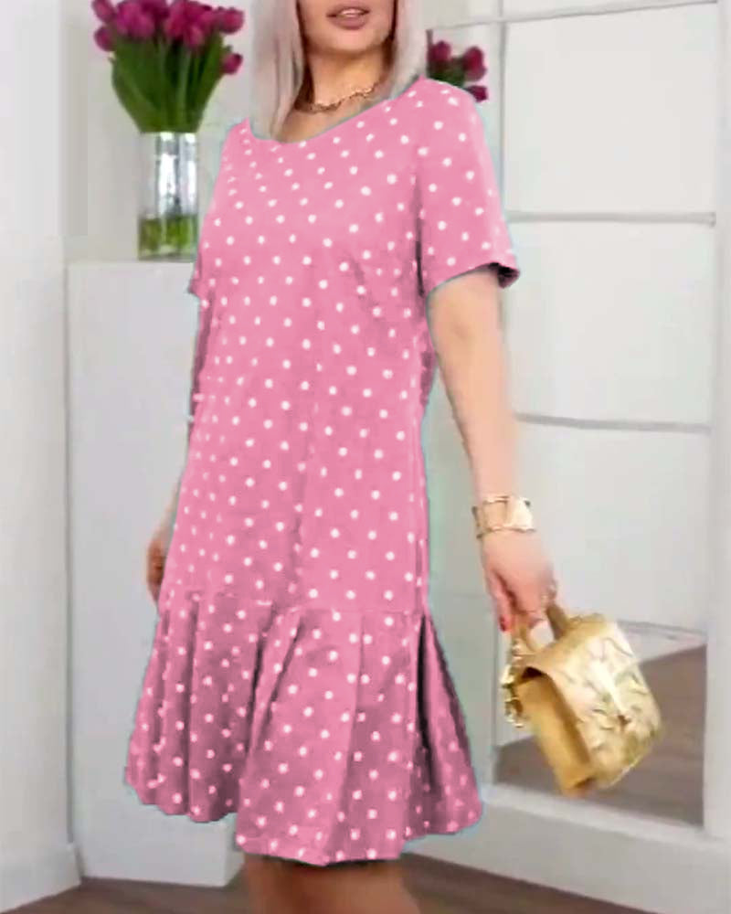 Polka dot print short sleeve casual dress casual dresses summer