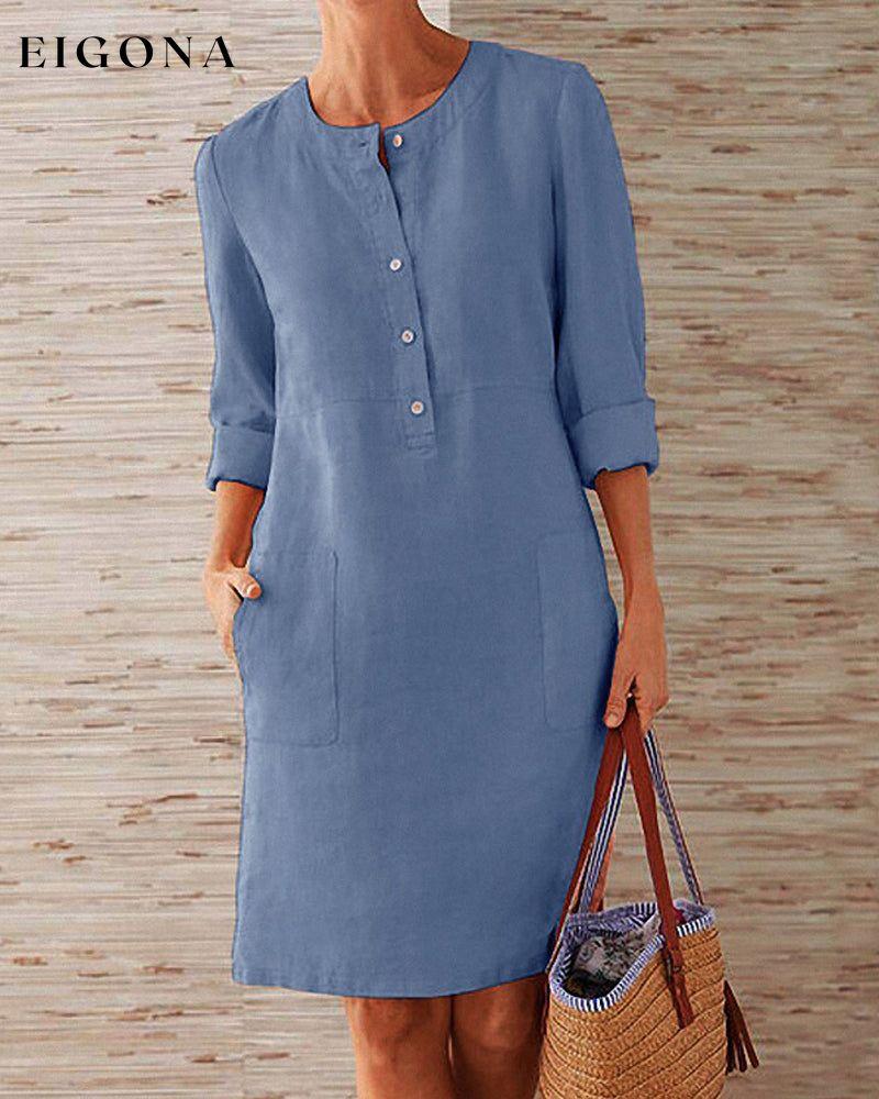 Elegant plain dress Blue 2022 F/W 23BF allamode Casual Dresses Clothes Cotton and Linen Damkläder discount Dresses Kläder och accessoarer Kortärmad för damer Spring Summer Trending Now