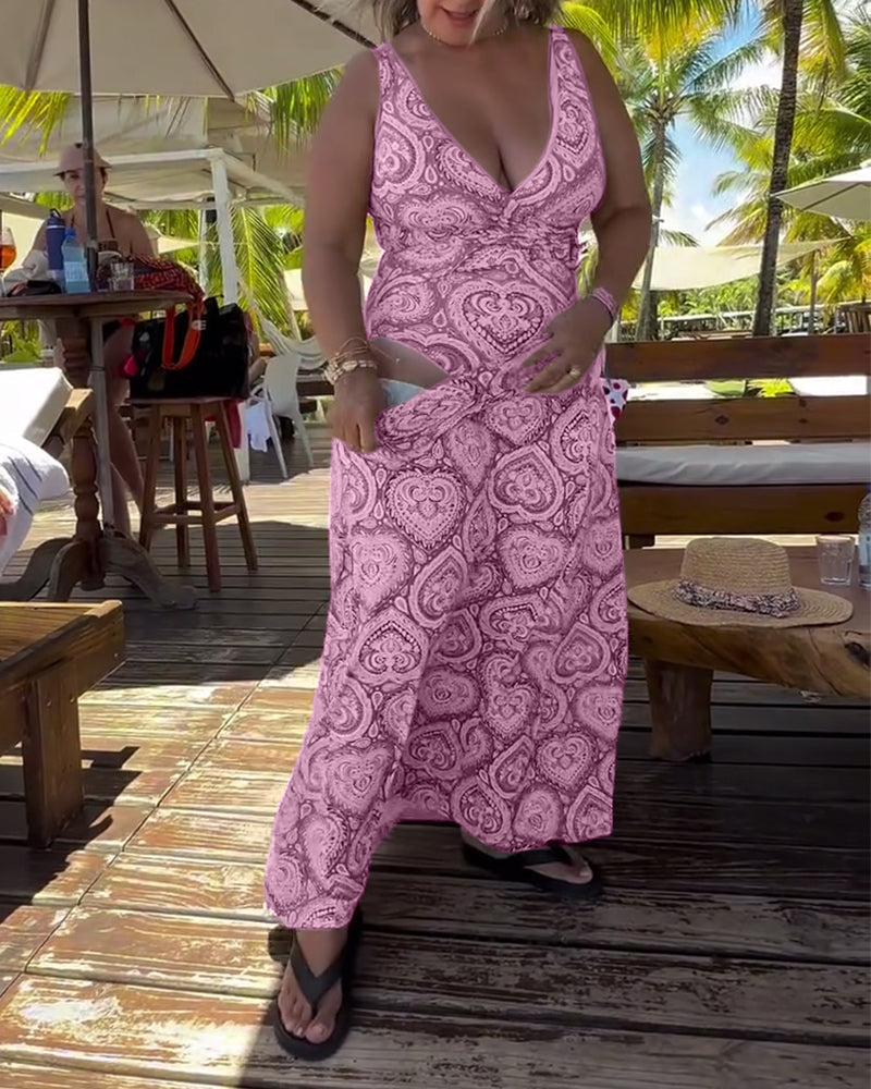 Strapless Heart Holiday Print Swimsuit