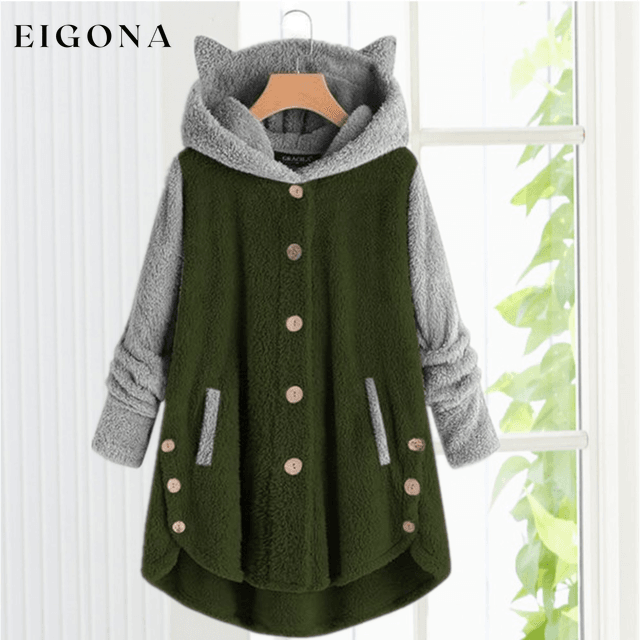 Cat Ears Hooded Coat Green cardigan cardigans clothes Plus Size tops