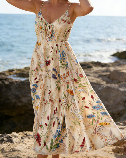 Country-Style Floral Print Strappy Dress