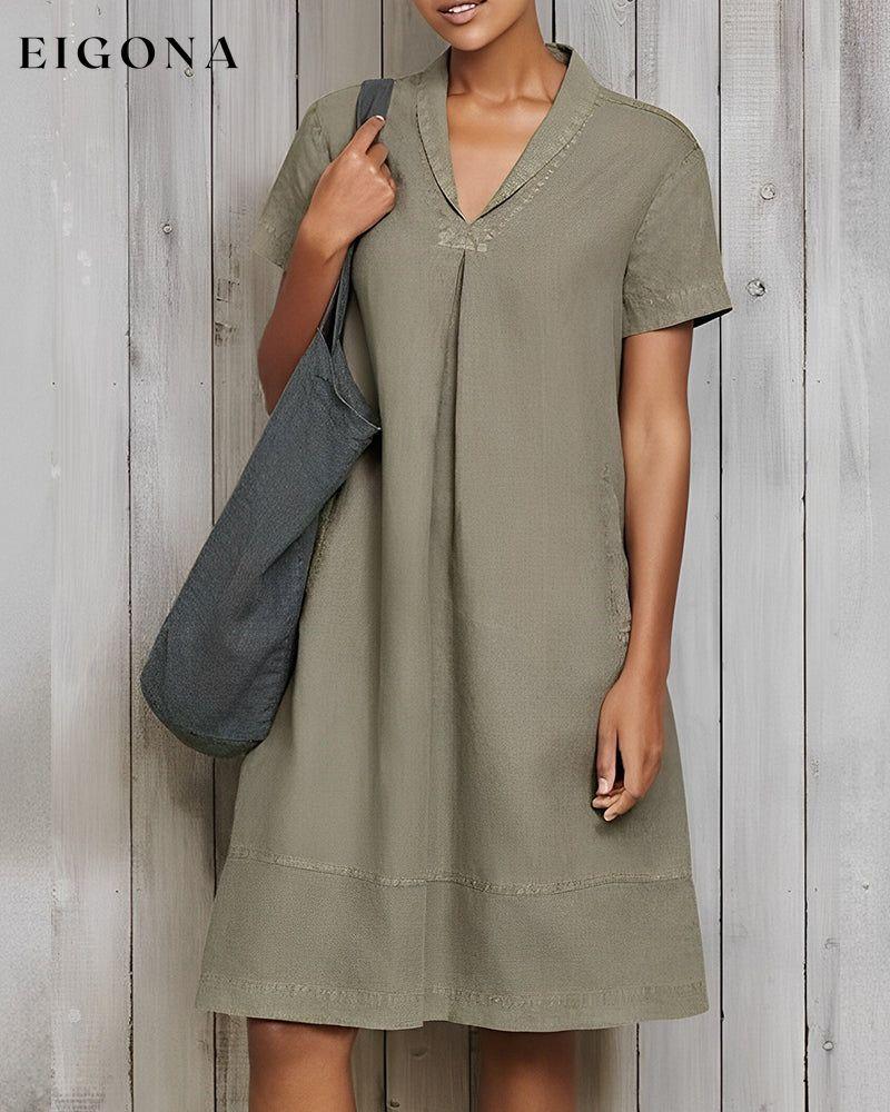 Cotton and linen solid color loose dress Gray 23BF Casual Dresses Clothes cotton and linen Dresses Spring Summer