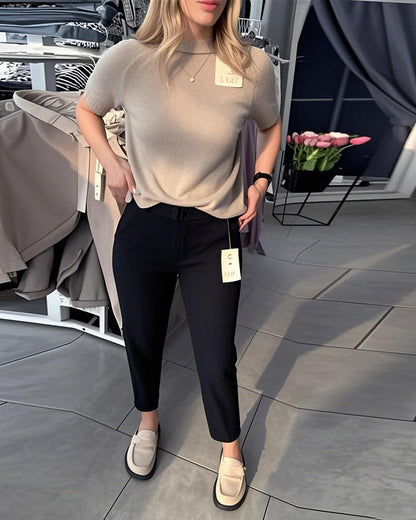 Pantaloni dritti casual tinta unita