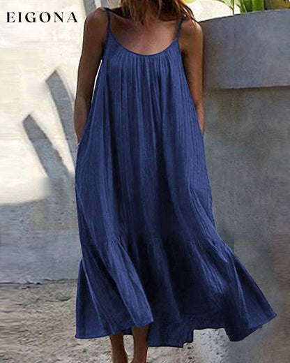 Solid Color Sleeveless Midi Dress Dark blue 23BF Casual Dresses Clothes Dresses Spring Summer Vacation Dresses