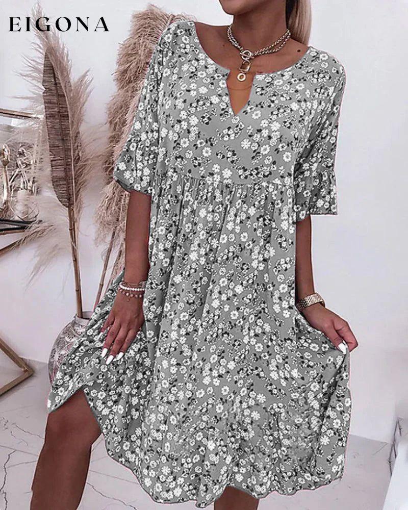 Half Sleeve Dress in Floral Print Gray 23BF Casual Dresses Clothes Dresses Spring Summer
